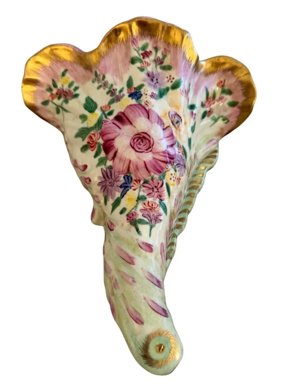 Antique French Cornucopia Shaped Hand-painted Floral Wall Vase Decorative